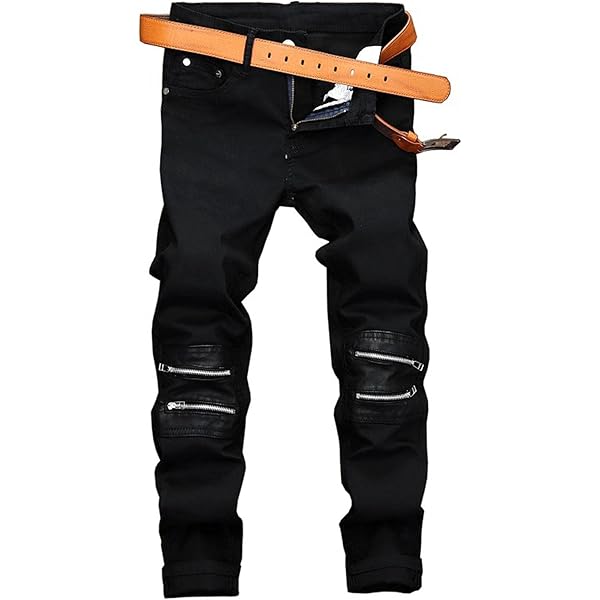 DSDZ Men's Fashion Hi Street Jeans Pants Knee Zippers Black